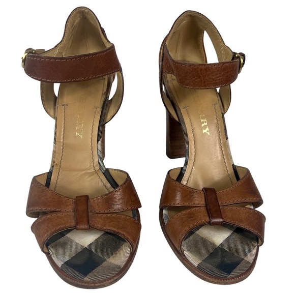 Burberry Brown Leather Open Toe Ankle Strap Heeled Sandals Shoes Size 8.5 US - Picture 2 of 9